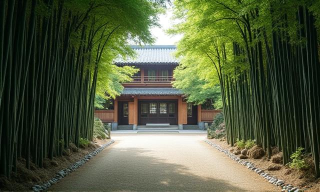 伝統的な竹林と京都の禅庭園