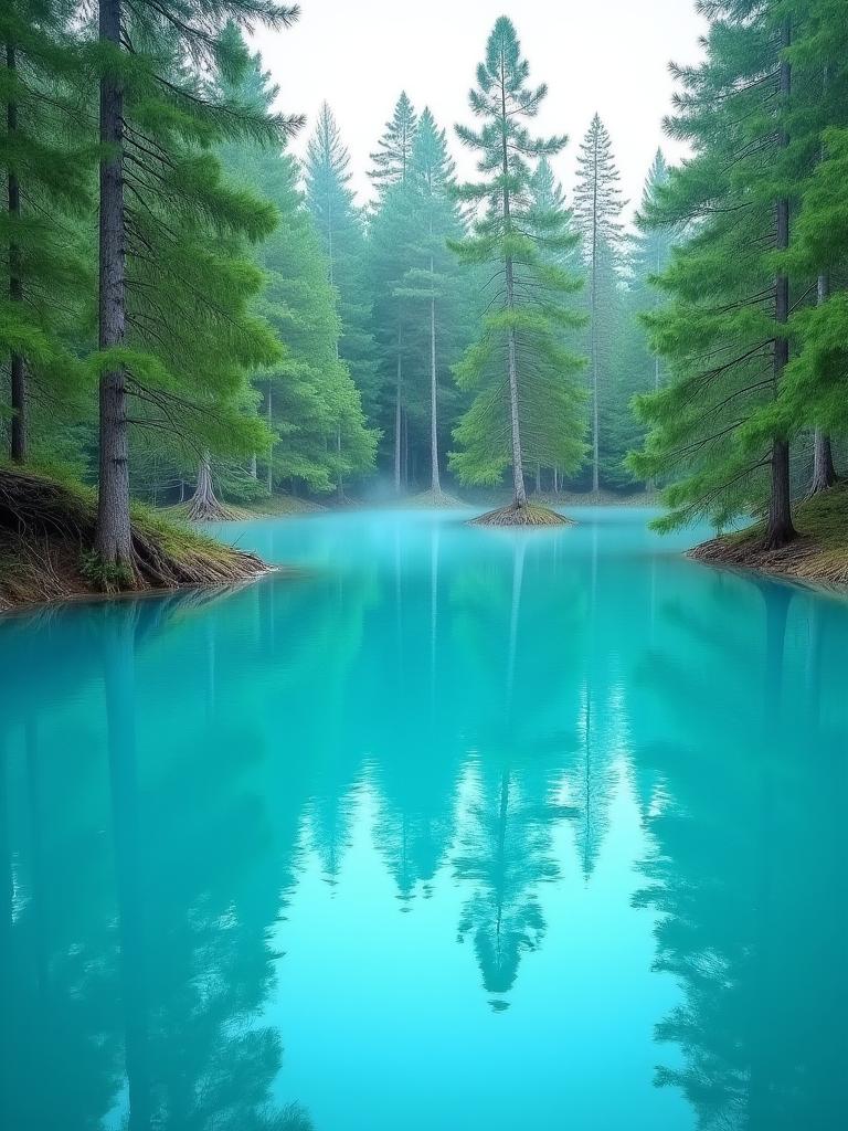 北海道の美瑛にある青い池の幻想的な風景